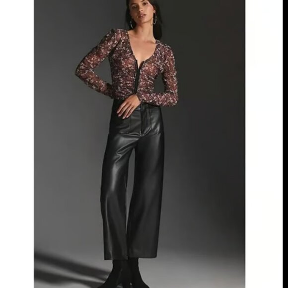 ANN TAYLOR LOFT PALMER WIDE LEG FAUX LEATHER PANTS NWOT $90 8 T - Picture 1 of 8